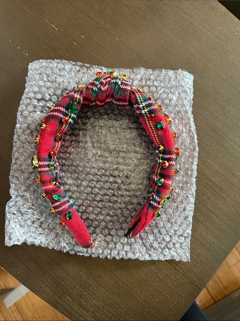 Amazon Red Plaid Beaded Padded Headband